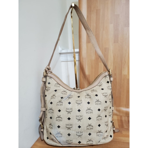MCM Monogram Visetos Zip Hobo Beige Coated Canvas Shoulder/Crossbody Bag - Picture 2 of 13